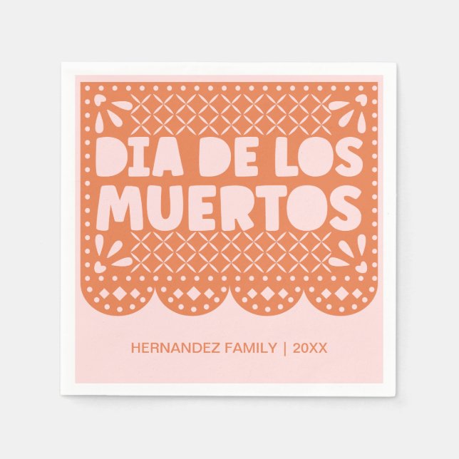 Personalized Orange Dia de los Muertos Napkins (Front)