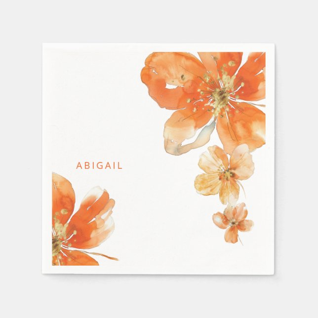 Personalized Orange Floral Bridal Shower Cocktail Napkin (Front)