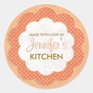 Personalized Orange Floral Dot Canning Stickers