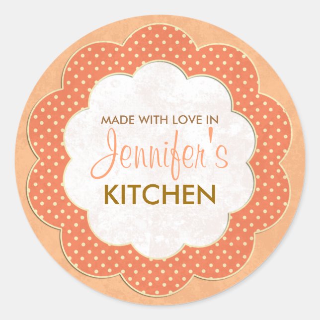 Personalized Orange Floral Dot Canning Stickers (Front)