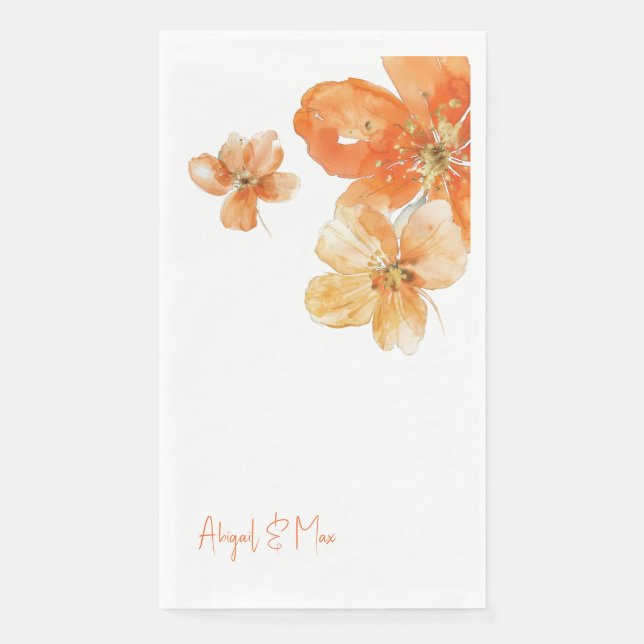 Personalized Orange Floral Wedding  Napkin (Front)