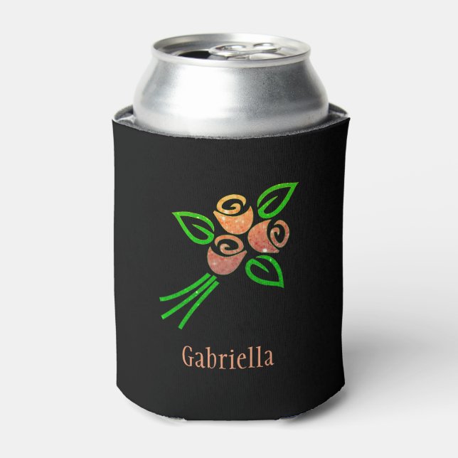 Personalized Orange Flower Bouquet Can Cooler (Can Front)