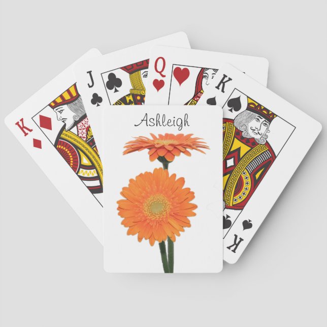 Personalized Orange Gerbera Daisies Playing Cards (Back)