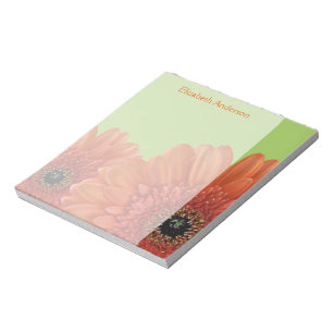 Personalized Orange Gerbera Daisy Green Notepad
