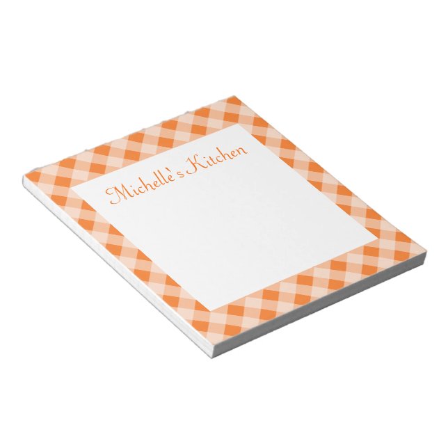 Personalized Orange Gingham Notepad (Angled)