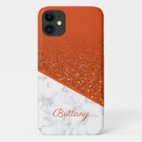 Personalized Orange Glitter - White Marble