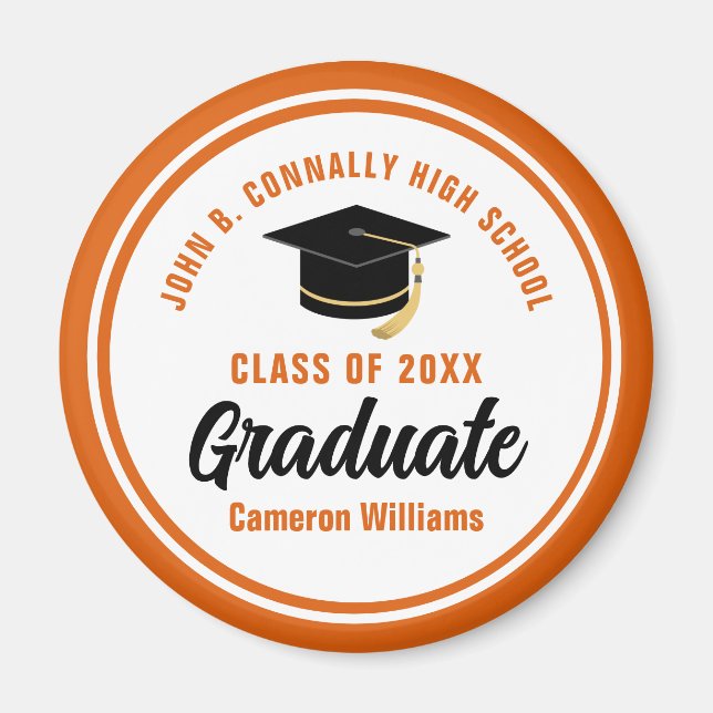 Personalized Orange Graduate Commemorative Magnet (Front)