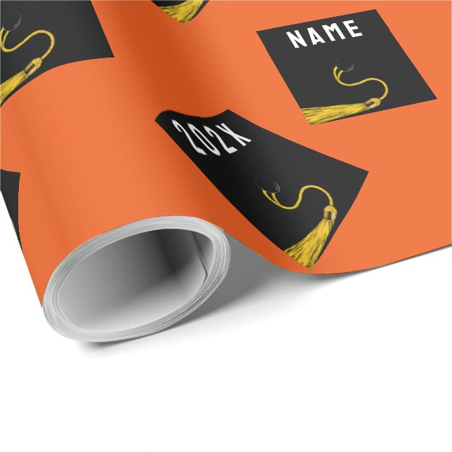 personalized orange graduation gift wrapping paper (Roll Corner)