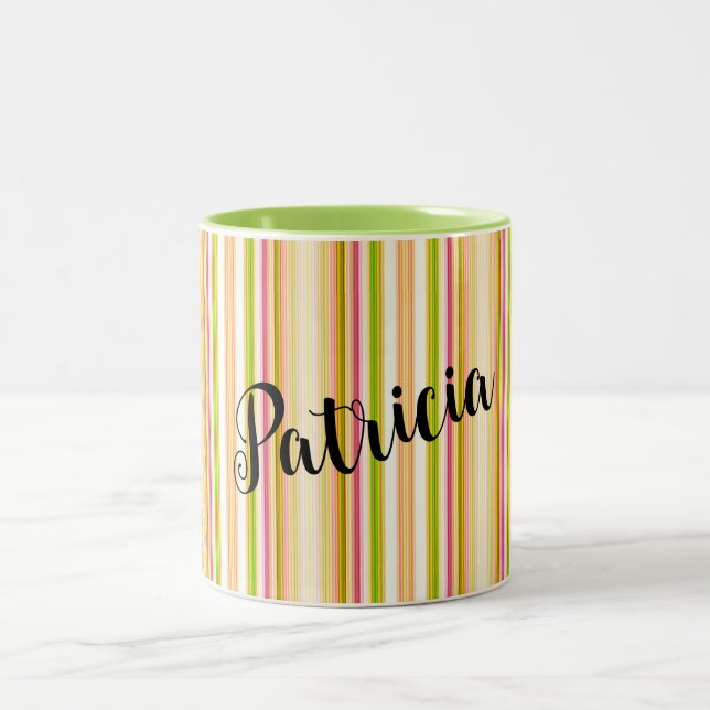 Personalized Orange Green Vertical Stripes Mug (Center)