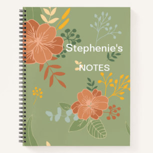 Personalized Orange Green Yellow Florals Notebook