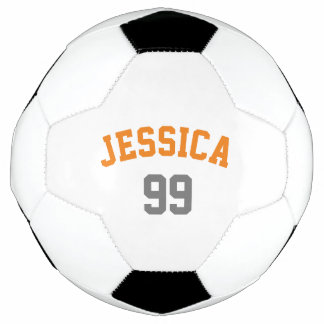 Personalized Orange Grey Name Number Minimalist Soccer Ball