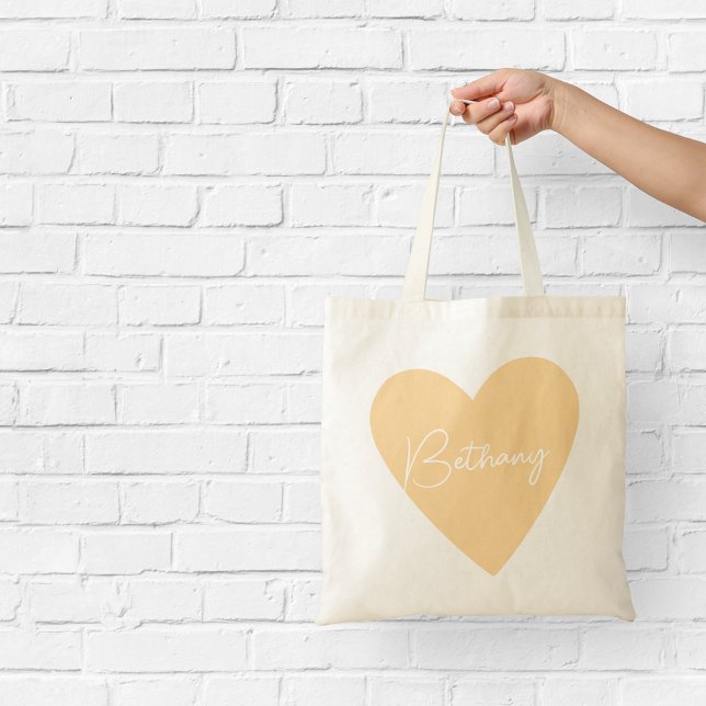 Personalized Orange Heart Tote Bag (Creator Uploaded)