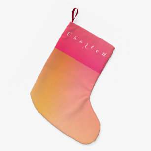 Personalized Orange Hot Pink Ombre Small Christmas Stocking