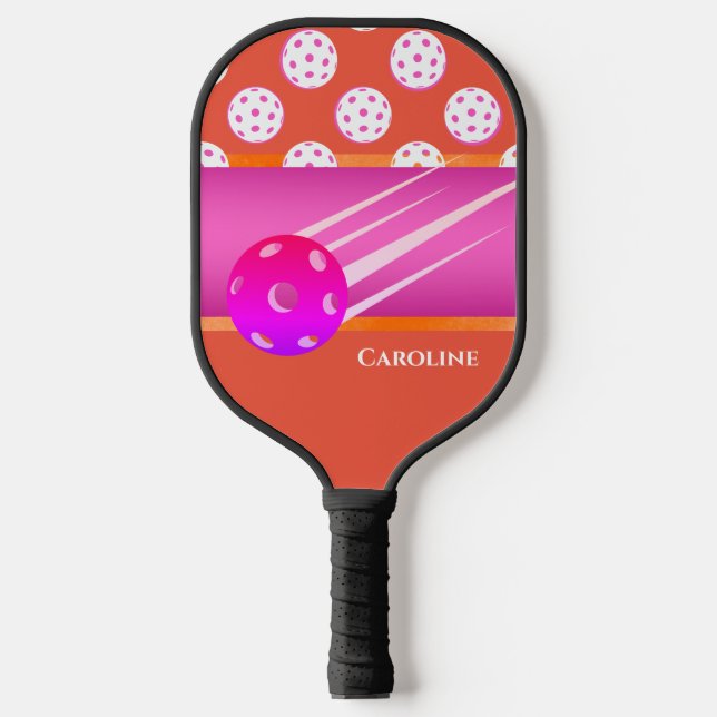 Personalized Orange & Hot Pink Pickleball Paddle (Front)