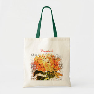 Personalized Orange hydrangea and dragonfly Tote B