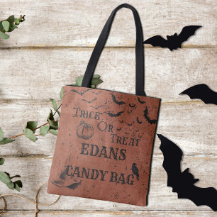 Personalized Orange Kids Trick Or Treat Candy Tote Bag