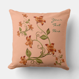 Personalized Orange Lillies Floral Pattern Pillow