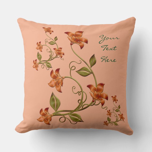 Personalized Orange Lillies Floral Pattern Pillow (Front)
