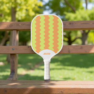 Personalized Orange Lime Green Retro Wavy  Pickleball Paddle
