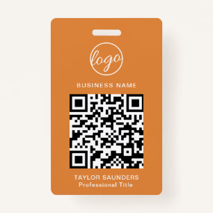 Personalized Orange Logo QR Code Employee ID Badge