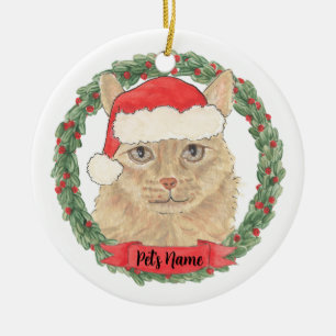 Personalized Orange Maine Coon Cat Christmas Ceramic Ornament