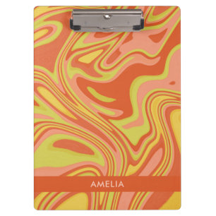 Personalized Orange Marble Watercolor Clipboard