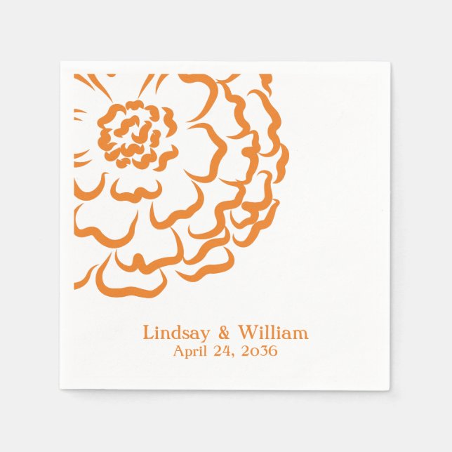 Personalized Orange Marigold Flower Floral Wedding Napkin (Front)