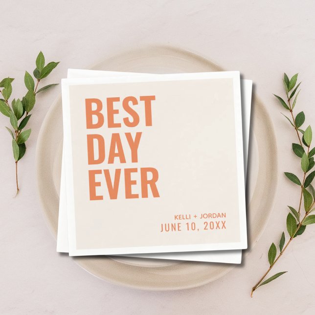 Personalized Orange Modern Best Day Ever Wedding Napkin (Personalized Orange Best Day Ever Wedding Napkins
)