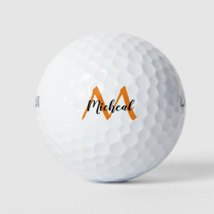 Personalized Orange Monogram Add Name Golf Balls
