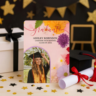 Personalized Orange Nature Floral Graduation Party Invitation