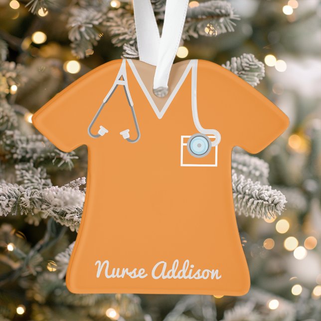Personalized Orange Nurse Scrubs Nursing Gift Ornament (Creator Uploaded)