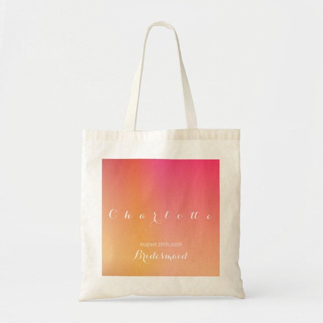 Personalized Orange Ombre Bridesmaid Tote Bag (Front)
