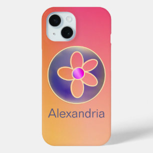 Personalized Orange Ombre Retro Floral iPhone 15 Case