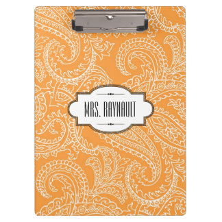 Personalized Orange Paisley Clipboard