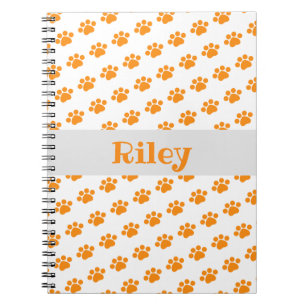Personalized Orange Paw Print Pattern Notebook
