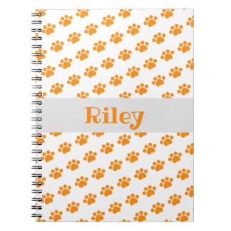 Personalized Orange Paw Print Pattern Notebook