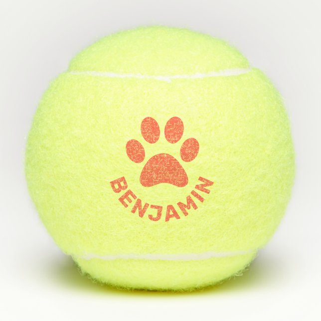 Personalized Orange Paw Print Pet Name Dog  Tennis Balls (Front)