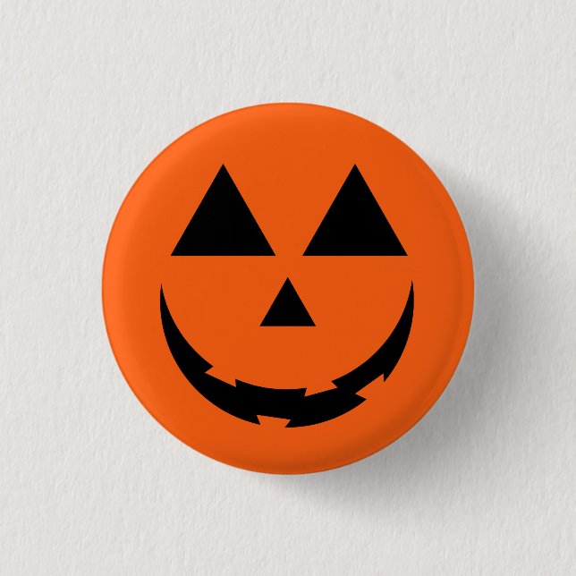 PERSONALIZED ORANGE PUMPKIN FACE HALLOWEEN  1 INCH ROUND BUTTON (Front)