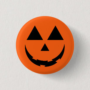 PERSONALIZED ORANGE PUMPKIN FACE HALLOWEEN  1 INCH ROUND BUTTON