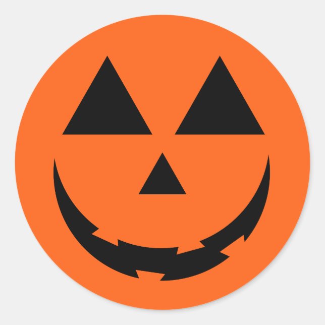 PERSONALIZED ORANGE PUMPKIN FACE HALLOWEEN  CLASSIC ROUND STICKER (Front)