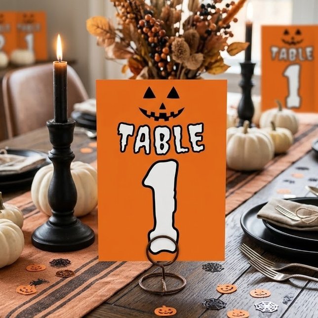Personalized Orange Pumpkin Halloween Party Table Number (Creator Uploaded)