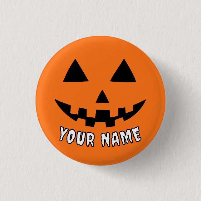 Personalized Orange Pumpkin Halloween Your Name 1 Inch Round Button (Front)