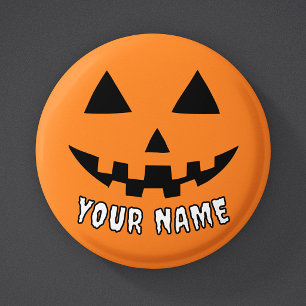 Personalized Orange Pumpkin Halloween Your Name 1 Inch Round Button