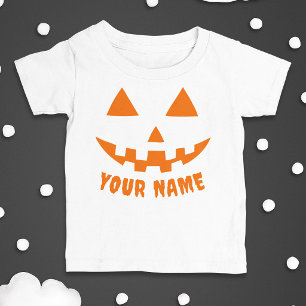 Personalized Orange Pumpkin Halloween Your Name Baby T-Shirt