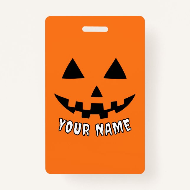 Personalized Orange Pumpkin Halloween Your Name Badge (Front)