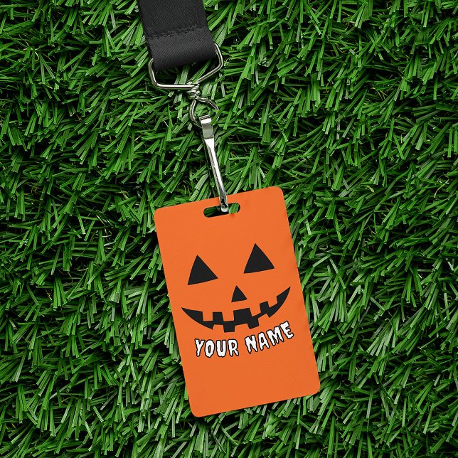 Personalized Orange Pumpkin Halloween Your Name Badge (Creator Uploaded)