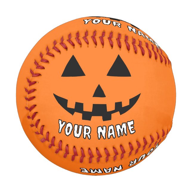 Personalized Orange Pumpkin Halloween Your Name Baseball (Front Left)