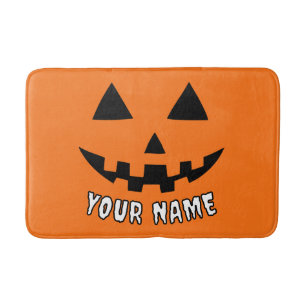 Personalized Orange Pumpkin Halloween Your Name Bath Mat