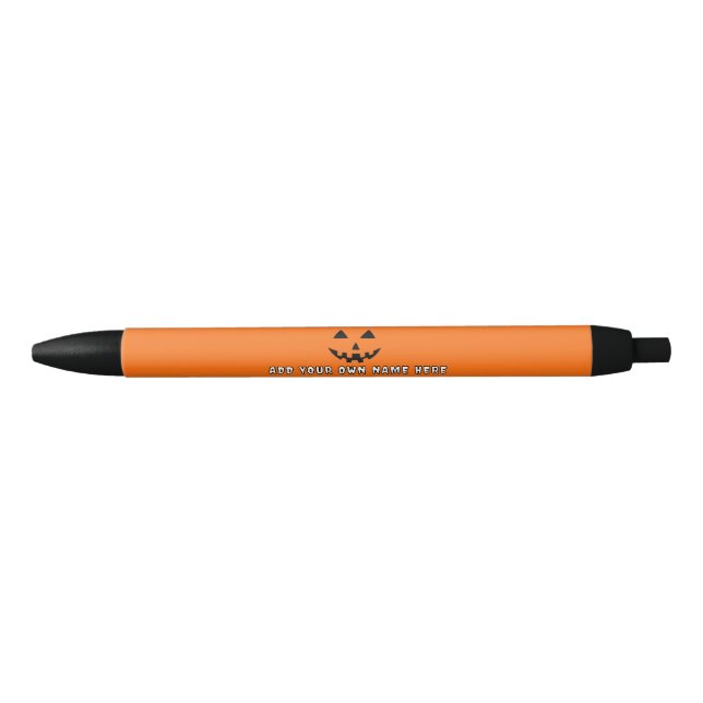 Personalized Orange Pumpkin Halloween Your Name Black Ink Pen (Front)