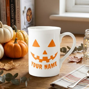 Personalized Orange Pumpkin Halloween Your Name Bone China Mug